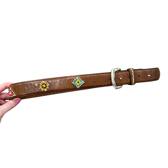 Fossil Accessories - Fossil Genuine Leather Belt Women Small Boho Bohemian Metal Buckle Bead Woven